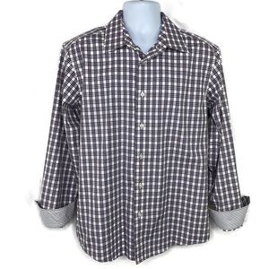 EGARA Slim Fit Blue and Brown Plaid Smaller Pattern Large NWOT